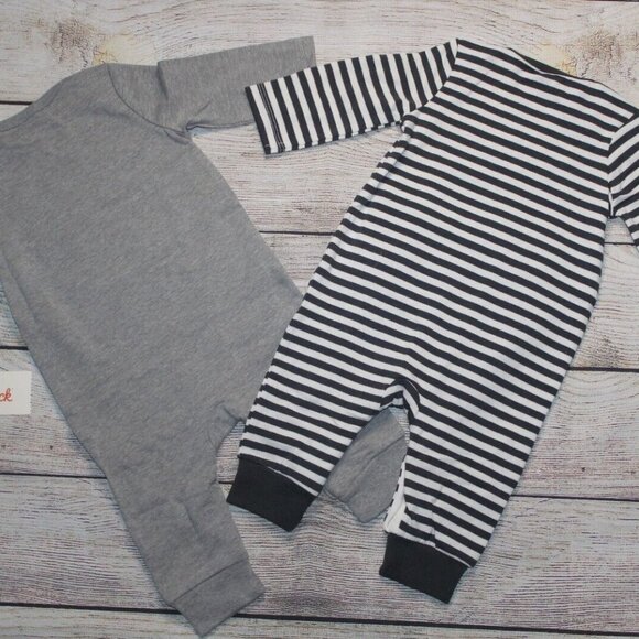 Cat & Jack Baby 1 Piece Rompers 2pk Cream, Black & Grey 0-3MO NWT Twins/ - Picture 2 of 7